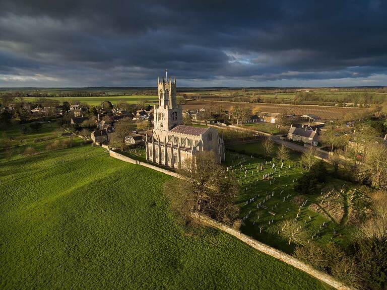 drone photography showing a church